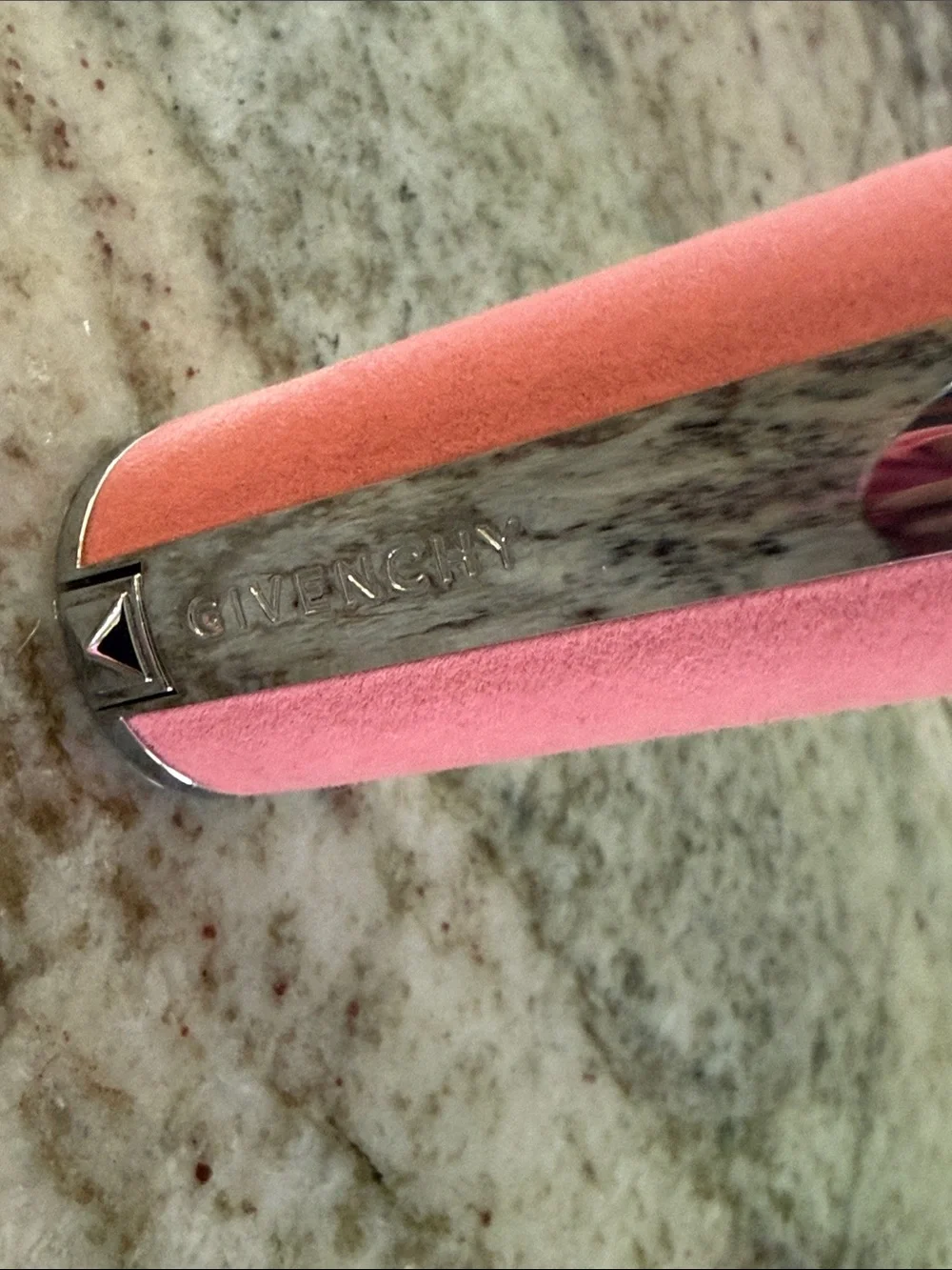 Givenchy Pink Velvet Lipstick Case with Silver Trim